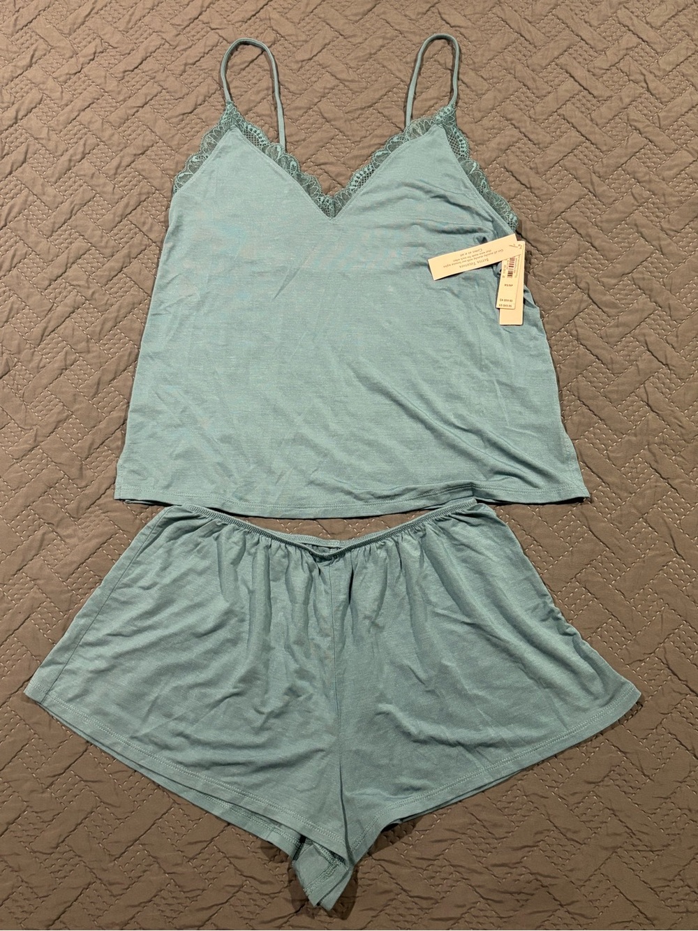 Victoria's Secret Lace-Trim Cami & Shorts Set in Teal Blue